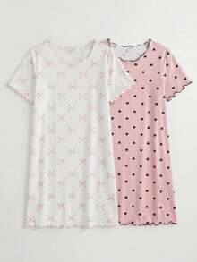 Genkimix Kids 2pcs Girls Knitted Butterfly Print Nightgown, Summer - Pink - View 4