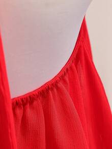 Summer Dress  Teen Girl Solid Color Ruffle Hem Halter Neck Dress Summer Outfits  Squishy Dress - Red - View 11