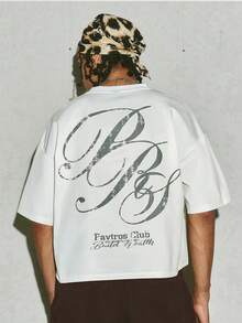 PAVTROS 男士舒适时尚字母印花T恤和短裤套装 - 卡其色 - 查看 4