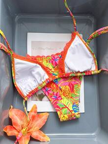 Zestiva Printed Floral Trim Design Sexy Bikini Set, Popular For Spring/Summer Golf White - Multicolor - View 7