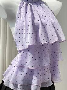 Elamini Women's Polka Dot Pattern Ruffle Neck Blouse - Purple - View 3