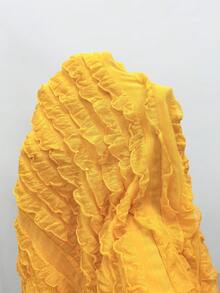 Sirith 女款夏季新款黄色性感深V领长包黄色流苏面料连衣裙，琥珀色串珠装饰设计，适合海滩度假 - 黃色 - 查看 6