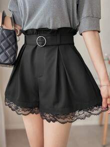 DAZY Women's Lace Patchwork Wide Leg Shorts Summer Going Out Black Elegant - Black - View 3
