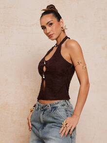 Lumalex 女士度假休闲露背吊带上衣 - 棕色 - 查看 13