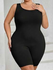 SHEIN CURVE+ 大码女士无缝塑身衣，胸部和臀部提拉 - 腹部、腰部和大腿塑形连体衣，曲线加大码，Hoho Vacation沙滩装/沙滩裙/沙滩度假装/沙滩必备/毕业典礼/下午茶派对礼服 - 黑色 - 查看 5