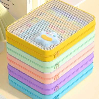 A5 Transparent Mesh Document Bag, Double-Ended Zipper, Dopamine Color Ticket Organizer, Large Capacity Pencil Case Cosmetic Organizer Travel Organizer, Suitable For Storing Documents, Stationery Cosmetics Data Cables Toiletries