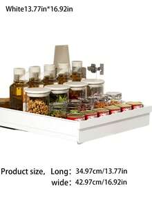 Easy-Sliding Cabinet Storage Drawer - Expandable, Fixed With Nano Adhesive Film, Space-Saving, Adjustable, Durable, Easy To Install, Suitable For Kitchen And Living Room Food Storage Rack (With Sliding Rails) White - White - View 3