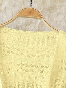 Franclia Plus Size Women's Solid Color Beach Resort Romantic Crochet Net Drawstring Tie Bow Cardigan Western Wear - Yellow - View 3