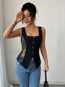 Elenzga Áo khoác nữ thanh lịch, màu đen, chất liệu dệt mềm mại và thoải mái, phối ren gợi cảm và sang trọng, dù đi dự tiệc, đi làm, du lịch hay bất cứ hoạt động nào khác, đều tạo nên điểm nhấn nổi bật giữa đám đông, một món đồ không thể thiếu trong tủ quần áo của phụ nữ. - màu đen - Xem 3