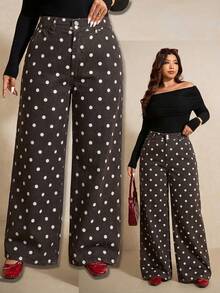 Elaquor Jeans a gamba larga a pois per donne taglie forti - Castano - Visualizzare 1