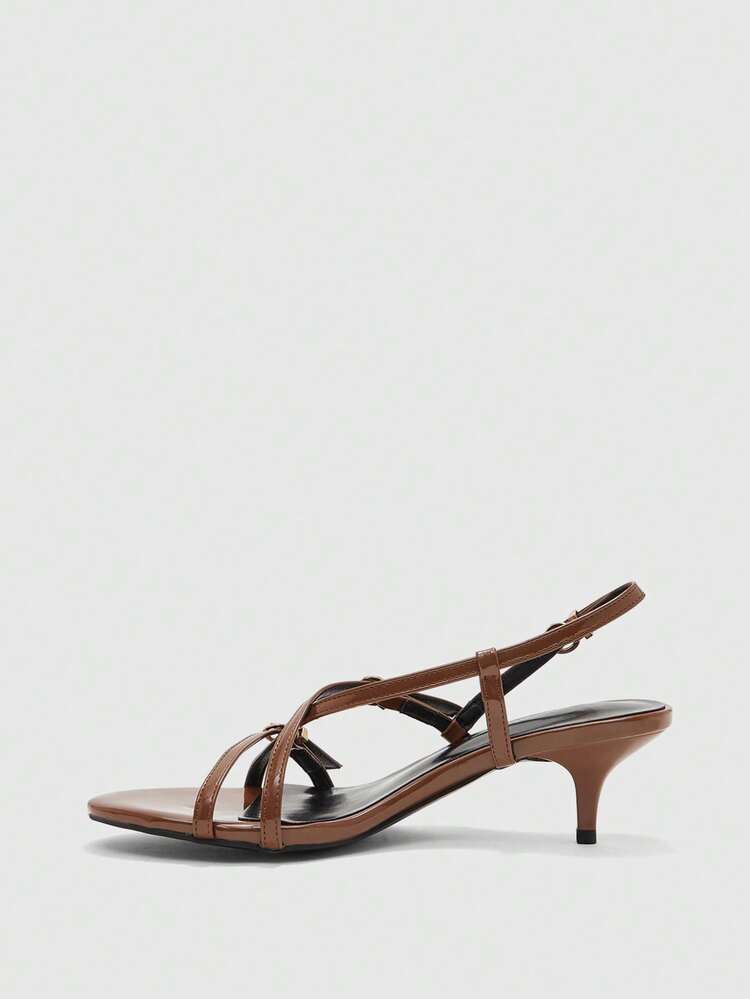 CUCCOO BIZCHIC Women Shoes Brown Patent Leather Stiletto Sandals Cross Strap Combination Metal Buckle Design Workplace Commuting, Dating Out, Light Luxury Dinner Party, Retro Wear Fashion Women's Shoes