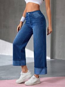 Flexra Jeans casuales de mujer con bolsillos y corte holgado - Azul lavado medio - Ver 5