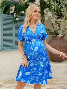 SHEIN Đầm bầu mùa hè in họa tiết, kiểu dáng thường ngày. - Màu xanh lam - Xem 2