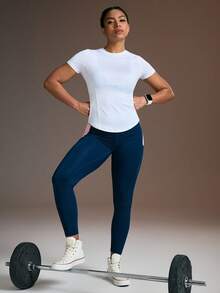 Powerista Contrast Color High Waist Seamless Leggings - Blue - View 3