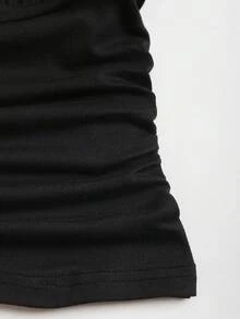 Sweetra Áo croptop xếp ly cổ choker kim loại thời trang, phong cách gothic tối màu đa năng cho kỳ nghỉ hè của phụ nữ. - màu đen - Xem 6