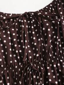 SHEIN Sweetro 女士新款波点荷叶边下摆衬衫，棕色优雅上衣，适合度假、海滩旅行、休闲夏季、春季派对和日常穿着。 - 棕色 - 查看 5