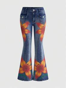 ROMWE Y2K Island Girl Low-Waist Skinny Printed Women's Jeans - Multicolor - View 1