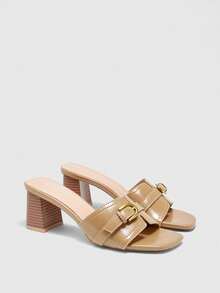 CUCCOO BIZCHIC 女士方形搭扣设计时尚优雅高跟凉鞋 - 杏色 - 查看 3