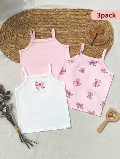 SHEIN 3pcs Baby Girls Jacquard Fabric Camisole Vest. Sleeveless, Refreshing To Wear Outerwear, Cute And Fashionable, Macaron Pastel Color Palette, Sweet And Flattering. Soft And Comfortable Fabric, Casual Style Suitable For Spring/Summer Outdoor, Vacation, Daily Wear