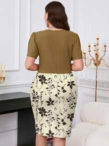 Reflora Plus Size Casual Slim Fit Summer Dress - Khaki - View 2