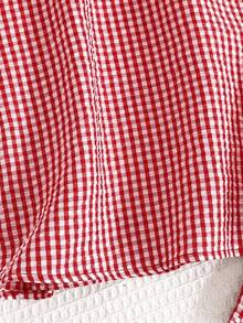 SHEIN LMoss Kids 2pcs/Set Tween Girls' Red Casual Comfortable Round Neck Ruffle Blouse And Pants Set - Red and White - View 3