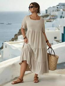 Parysyn Un vestido de verano grande, tejido, casual y elegante - Albaricoque - Ver 5