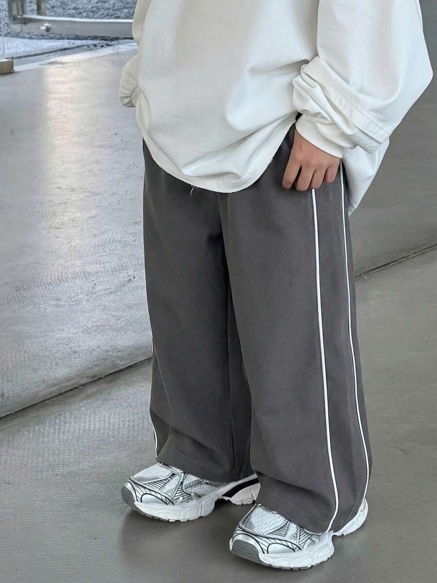 1pc Young Boys' Casual Sports Pants, Straight Leg, Soft & Comfortable, With Decorative Drawstring, Versatile For Daily Wear, School, Outdoor, Sports, Suitable For Spring, Summer, Autumn, Winter - Light Grey - View 1