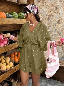 Weeklong Bộ jumpsuit dáng chữ A không tay, cổ chữ V, thắt eo, in họa tiết trái cây, dành cho nữ cỡ lớn, thích hợp cho mùa xuân/hè. - Nhiều màu - Xem 1