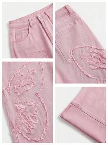 Anewsta Fashionable Embroidered Straight-Leg Jeans For Women - Pink - View 6