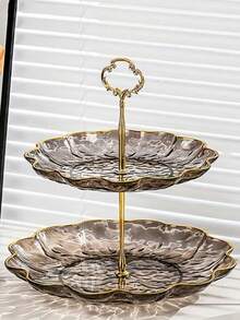 Elegant Gold Border Water Wave Pattern 2 Tier 3 Tier Cupcake Stand Petal Shaped Dessert Tower With Metal Rods Plastic Layered Trays For Christmas Thanksgiving Wedding Birthday Party Tea Party Home Decoration Centerpiece Display - Multicolor - View 7