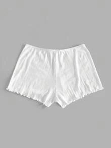 Lowkey Lull 100% Cotton Frill Trim Textured Fabric Bow Decor Casual Comfortable EasyComfort Women Safety Shorts - White - View 2
