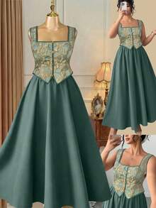 Rometta Große Größen Modisches Retro-Kleid im französischen Ölgemälde-Farbblock-Stil für Damen, geeignet für Frühling/Sommer, Schulanfang, Urlaub, Abschluss, Feiertage, Valentinstag, Weihnachten, Musikfestivals, Muttertag, Halloween, Thanksgiving, Ostern, Nationalfeiertag, Bälle, Geburtstage, Dates, Partys, Hochzeiten, Ausflüge - Verschiedenfarbig - Übersicht 1