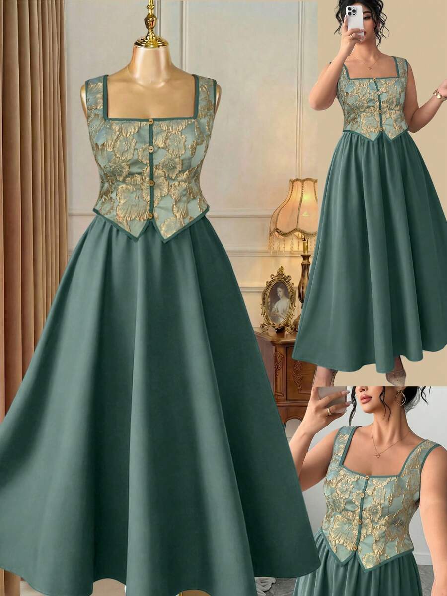 Rometta Große Größen Modisches Retro-Kleid im französischen Ölgemälde-Farbblock-Stil für Damen, geeignet für Frühling/Sommer, Schulanfang, Urlaub, Abschluss, Feiertage, Valentinstag, Weihnachten, Musikfestivals, Muttertag, Halloween, Thanksgiving, Ostern, Nationalfeiertag, Bälle, Geburtstage, Dates, Partys, Hochzeiten, Ausflüge - Verschiedenfarbig - Übersicht 1