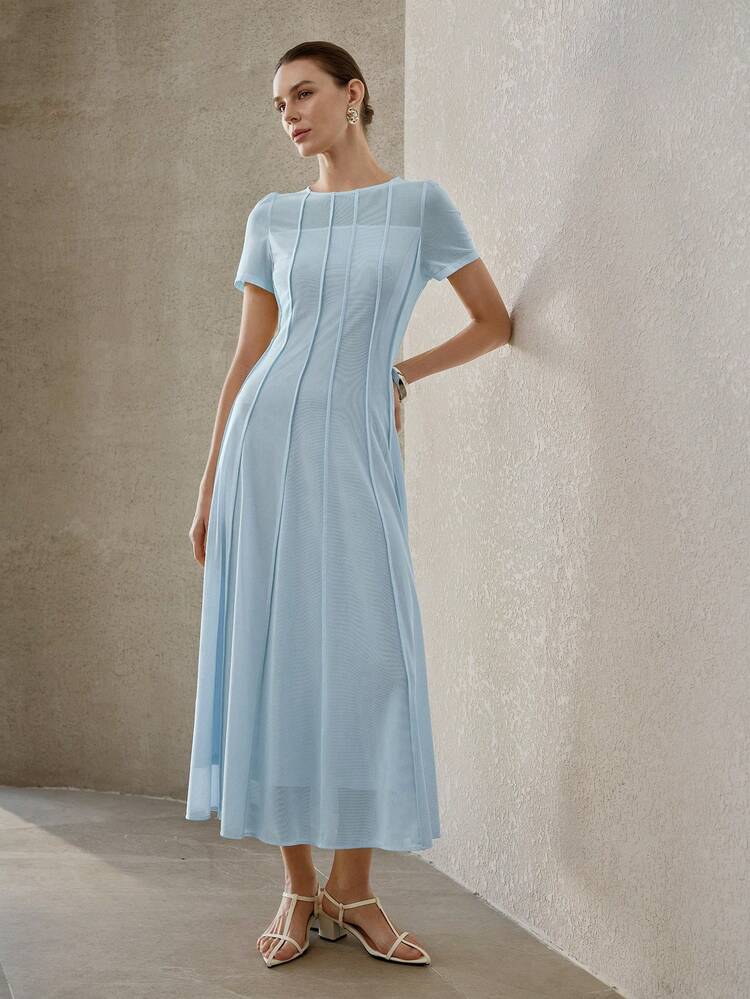 WOMEN'S SEAM FRONT HIGH WAIST FLARED DRESS, FRENCH ELEGANT STYLE