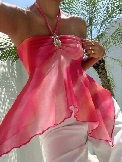 Aloruh Women's Tie-Dye Metal Starfish Decor Halter Top For Vacation Summer Summer Outfits Summer Clothes Beach Outfits For Woman  Beach Vacation Vacation Outfits Woman Boho  Tropical Vacation Woman Clothe Tropical Vacation Woman Clothe Y2k Clothes 2000s Style Y2K Top Y2K Tops Concert Outfit Women Rave Outfits Festival Country Concert Outfit Ibiza Outfits Nashville Outfits Western Wear Women Western Boho Streetwear Tropical Gyaru   Cute Summer Tops