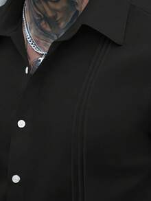 Manfinity Mode Men's White Slim Fit Pleated Business Long Sleeve Shirt - Black - View 3