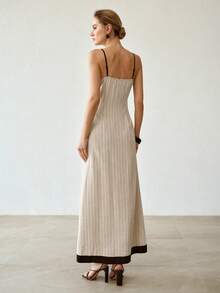 MOTF PREMIUM VESTIDO CAMISERO CON ESTAMPADO DE RAYAS DE COLOR CONTRASTANTE PARA MUJERES - Albaricoque - Ver 3
