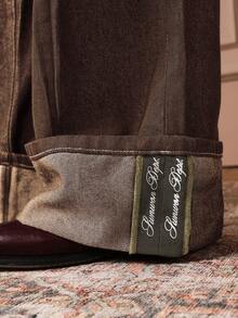 Quần jeans denim thô dáng rộng SUMWON với xếp ly phía trước và gấu quần gập lại, thích hợp cho trang phục thường ngày. - màu nâu - Xem 5