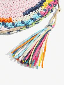 SHECARRY Túi xách nữ, ví cầm tay, túi cói, tua rua nhiều màu sắc, thời trang, thanh lịch, đơn giản, cá tính, đa năng, thích hợp cho bãi biển, kỳ nghỉ, du lịch, mùa hè, ven biển. - Màu Hồng baby - Xem 6