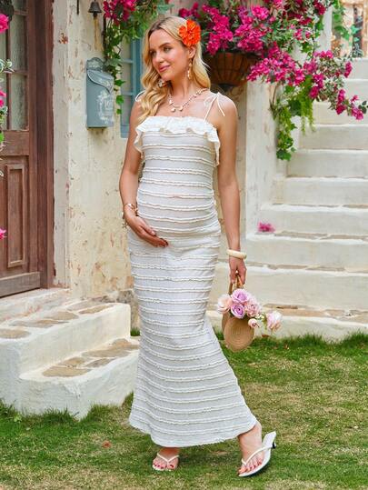 SHEIN Maternity Solid Color Ruffle Casual Daily Camisole Dress