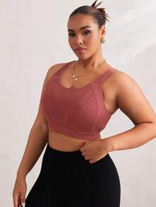SHEIN Sports 加大码女士连体钢圈运动文胸，可调节工字背设计，高强度支撑，适合中国新年穿着 - 紅木色 - 查看 6