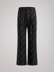 AXEPEAK Men's Casual Floral Jacquard Loose Flare Pants - Black - View 7