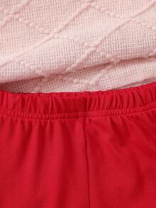 SHEIN Nuevo conjunto de 2 piezas de suéter de manga abullonada con estampado de corazones blancos y rojos y pantalones pitillo a juego para recién nacidos, ideal para fiestas y salidas - Multicolor - Ver 5