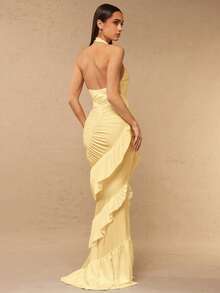Silquee Women's Elegant Party Ruffle Hem Backless Dress,Summer Dresses For Women - Light Yellow - View 2