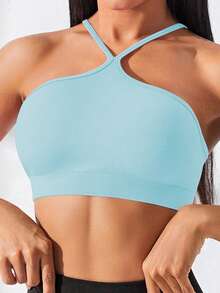 Easithlete 运动T恤/露背背心/弧形胸型设计/时尚百搭瑜伽文胸/细肩带运动文胸/健身上衣/女士运动服/夏季女士上衣/女士吊带上衣/女士健身上衣/夏季可爱健身服/女士运动上衣 - 淺藍色 - 查看 5