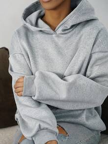 SAYEHFBABY 休闲简约花卉灰色连帽宽松厚款女士卫衣，适合秋冬季 - 淺灰色 - 查看 3