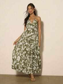 COSMINA Đầm nữ kiểu dáng thường ngày, buộc dây cổ, hở lưng, xẻ cao, thích hợp cho kỳ nghỉ hè. - Nhiều màu - Xem 5