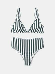 lacRébo Áo bikini kẻ sọc có gọng với quần cạp cao, đồ bơi cổ điển 2 mảnh, đồ đi biển sang trọng, phong cách Pháp mùa xuân hè, đồ bơi kiểu Paris dành cho nữ, đồ bơi 2 mảnh dành cho nữ, bikini kẻ sọc dọc giúp kiểm soát vòng bụng, bikini cạp cao, áo bikini kẻ sọc - Nhiều màu - Xem 6