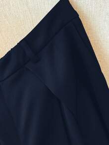 GlowEve CURVE Plus Size Women's Solid Color Pleated Wide Leg Loose Casual Pants - Navy Blue - View 3