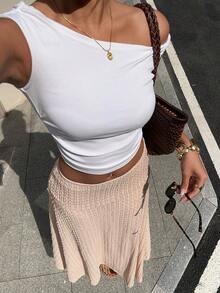 Siren Gaze Women's Textured Maxi Casual Skirt For Vacation - Apricot - View 6